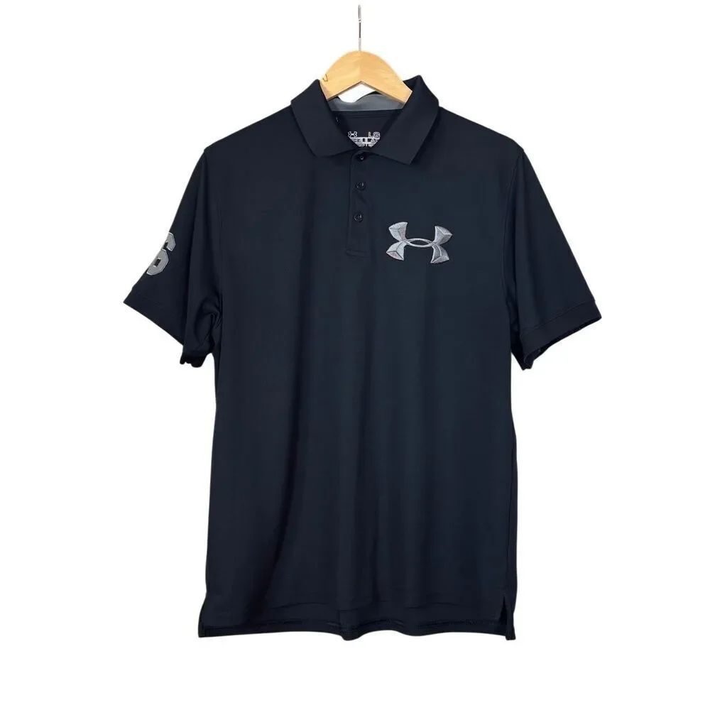 Under Armour Shirt Black Short Sleeve Big 96 Polo Performance Heat Gear Mens L